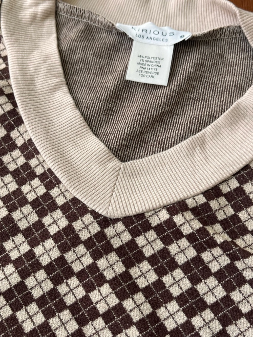 Kirious Brown and Cream Argyle V-Neck Knit Tank/Vest size M - Picture 4 of 6